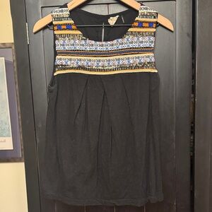Elegant Black Sleeveless Blouse with Colorful Embroidery